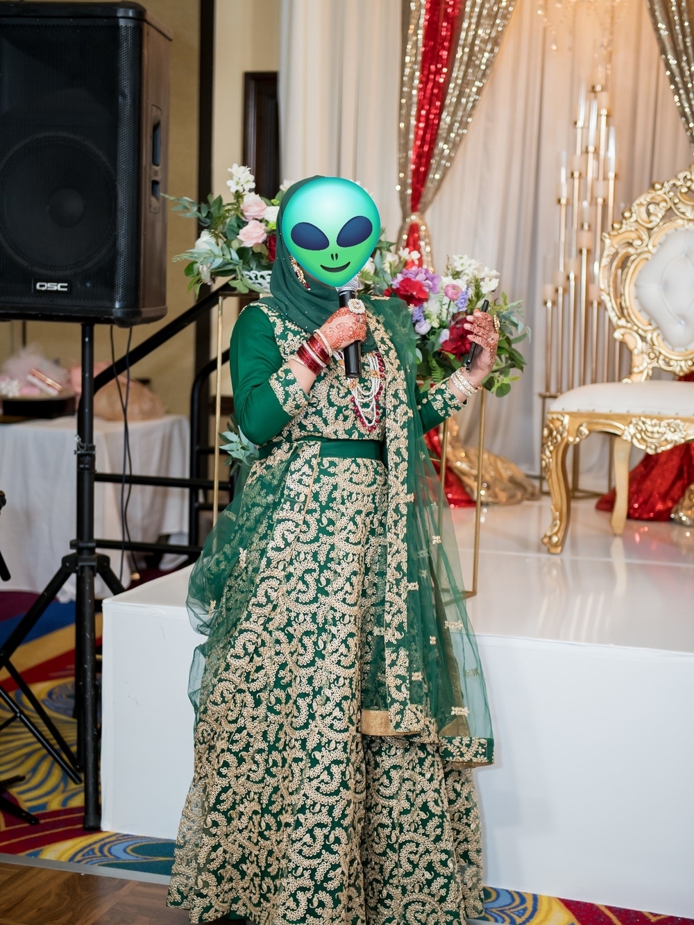 Girls Green and Gold Embroidered Lehenga/Sharara